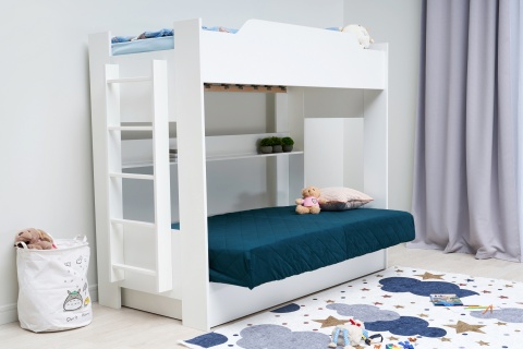Двухъярусная кровать с диван-кроватью синий / белый